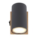 Globo 57911-1G Wandleuchte Robby 1x25W | GU10 - Schalter am Körper, schwarz, Holz