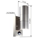 Globo 3201-2SL Außenwandleuchte Style mit Bewegungssensor 2x5W | GU10 LED | 210L | 3000K - inklusive Leuchtmitteln, Edelstahl
