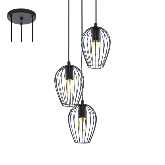 Eglo VINTAGE 49479 Pendelleuchte NEWTOWN schwarz E27 3x60W