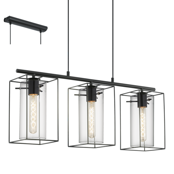 Eglo VINTAGE 49496 Pendelleuchte Loncin schwarz / Rauchglas E27 3x60W