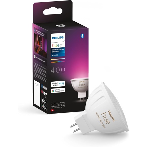 Philips Hue 8719514491403 LED intelligente Lampe | 6,3W GU5.3 | 400lm | 2200-6500+RGBK