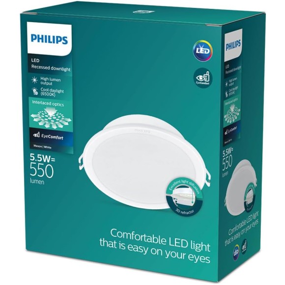 Philips 8720169173644 LED Einbauleuchte Meson | 5,5W integrierte LED-Quelle | 550/380 lm | 6500K