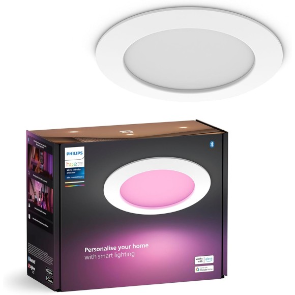 Philips Hue 8720169264212 LED Badezimmer-Spotleuchte Slim downlight | 12W integrierte LED-Quelle | 2200-6500+RGBK