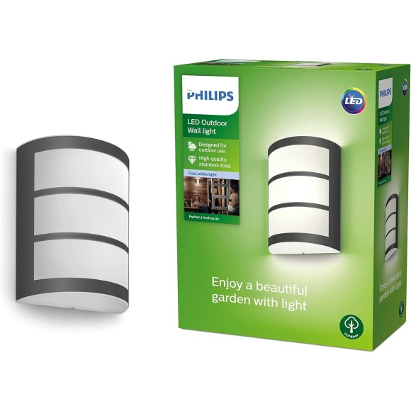 Philips 8719514417618 LED Außen Wandleuchte Python 1x6w | 500lm | 4000k | IP44 - Anthrazit