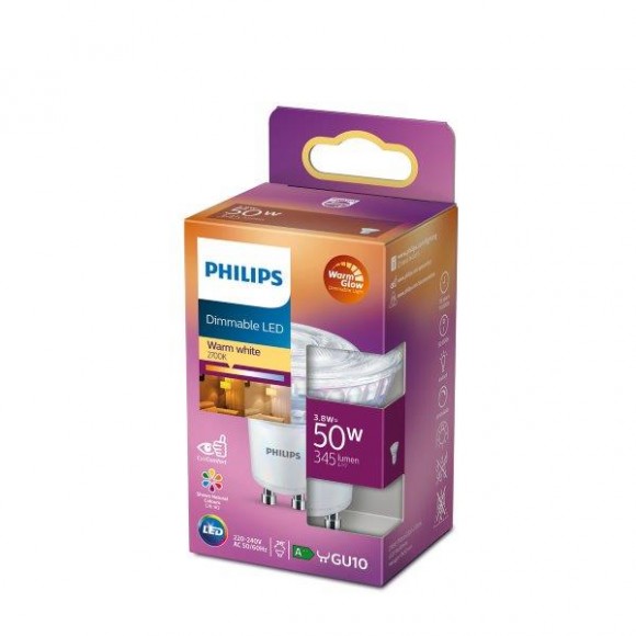 Philips 8718699774233 LED Lampe 1x3,8W | GU10 | 345lm | 2200-2700K - Warm Glow, dimmbar, Eyecomfort