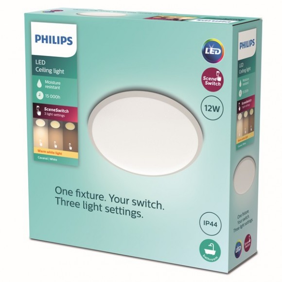 Philips 8719514326866 LED Deckenleuchte CAVANAL 1x12w | 1200lm | 2700k | IP44- WHITE
