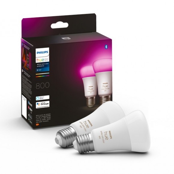Philips Hue 8719514328365 LED 1x65w | E27 | 800lm | 2000-6500K | RGB - Set 2 Stück, Bluetooth, dimmbar, White and color Ambiance