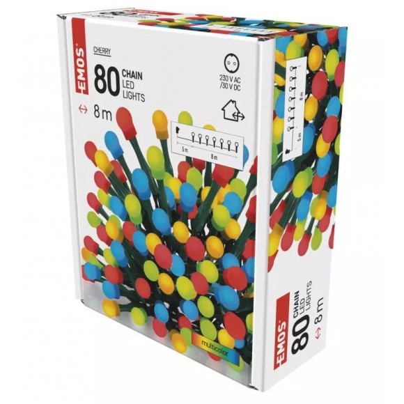 Emos D5AM02 Weihnachtslichterketten Cherry - Kugeln 8m 3,6W | 480 LEDs | IP44 - Zeitschaltuhr, mehrfarbig, grün