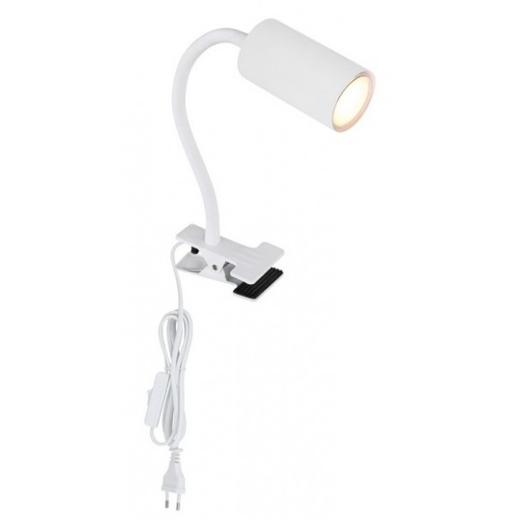 Globo 57911KW Tischleuchte mit Clip Robby 1x25W | GU10 - Kabelschalter, flexibler Arm, weiß