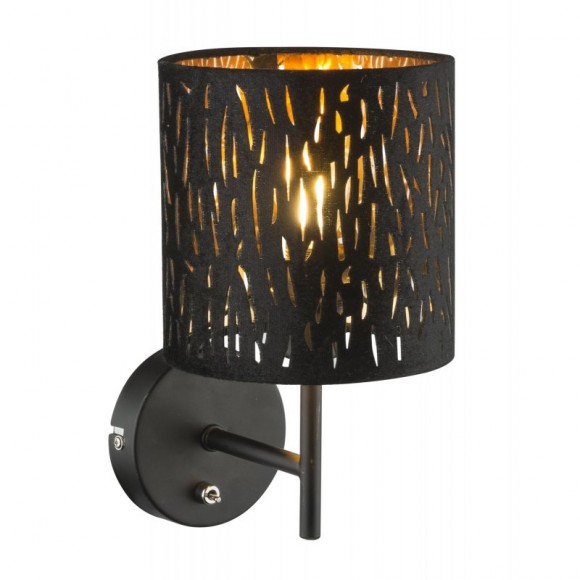 Globo 15264W Wandleuchte Tuxon 1x40W | E14 - Schalter auf dem Körper, schwarz, gold