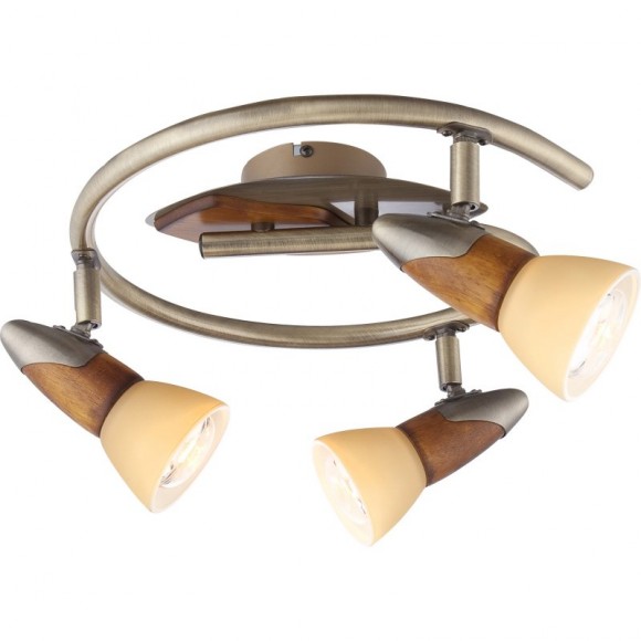 Globo 5443-3 Spotleuchte Deckenleuchte Lord III 3x40W | E14 | R50 - Messing, Holz, Glas, Champagner