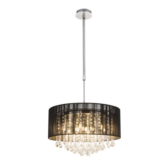 Globo 15095H Pendelleuchte Bagana 12x3W | G9 LED | 840lm | 3000K - höhenverstellbar, Leuchtmitteln inklusive, chrom, schwarz, Kristall