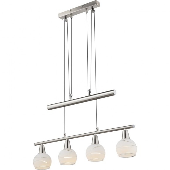 Globo 54341-4Z Pendelleuchte Elliott 4x5W| E14 LED | 1280lm | 3000K - inklusive Leuchtmitteln, höhenverstellbar, Glas, matt, Nickel