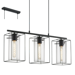 Eglo VINTAGE 49496 Pendelleuchte Loncin schwarz / Rauchglas E27 3x60W