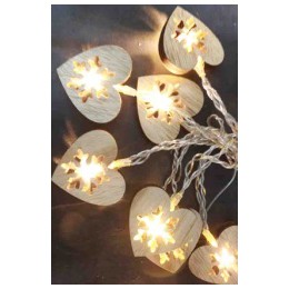 LED-Lichterkette mit Herzen aus Holz 33817